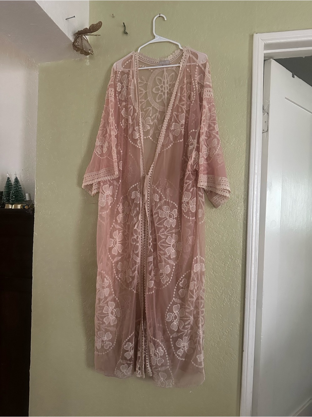 Boho Sheer Lace Kimono Robe - Dusty Pink